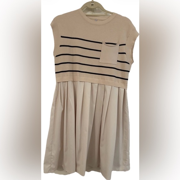 Dresses & Skirts - Women’s Striped Cream and Black Dress, Sweater on Top, Size Medium